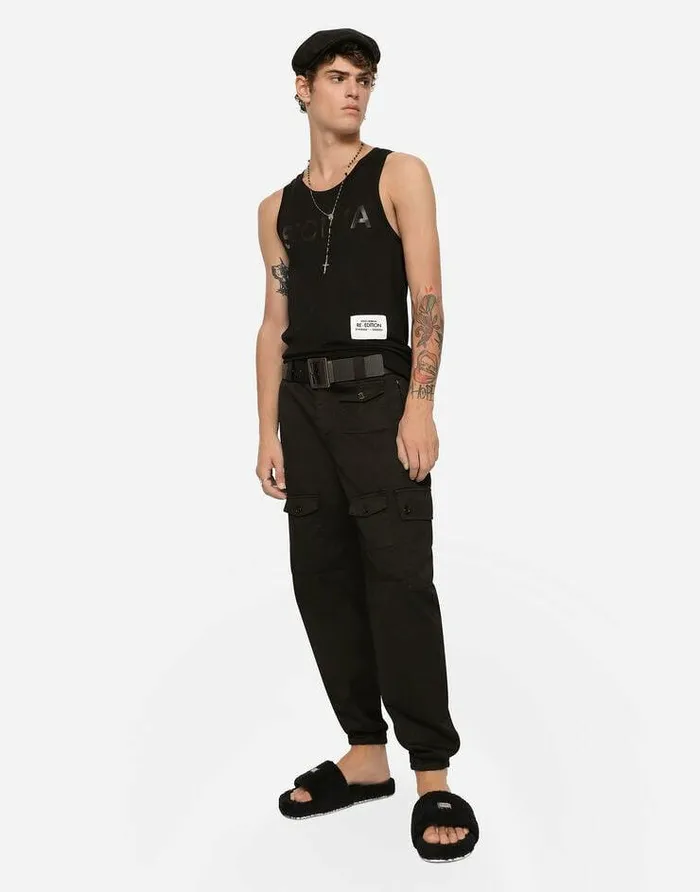 Dolce and Gabbana Trousers And Shorts Men Garmentdyed Cotton Cargo Pants Black Dolce and Gabbana Trousers And Shorts Men Garmentdyed Cotton Cargo Pants Black