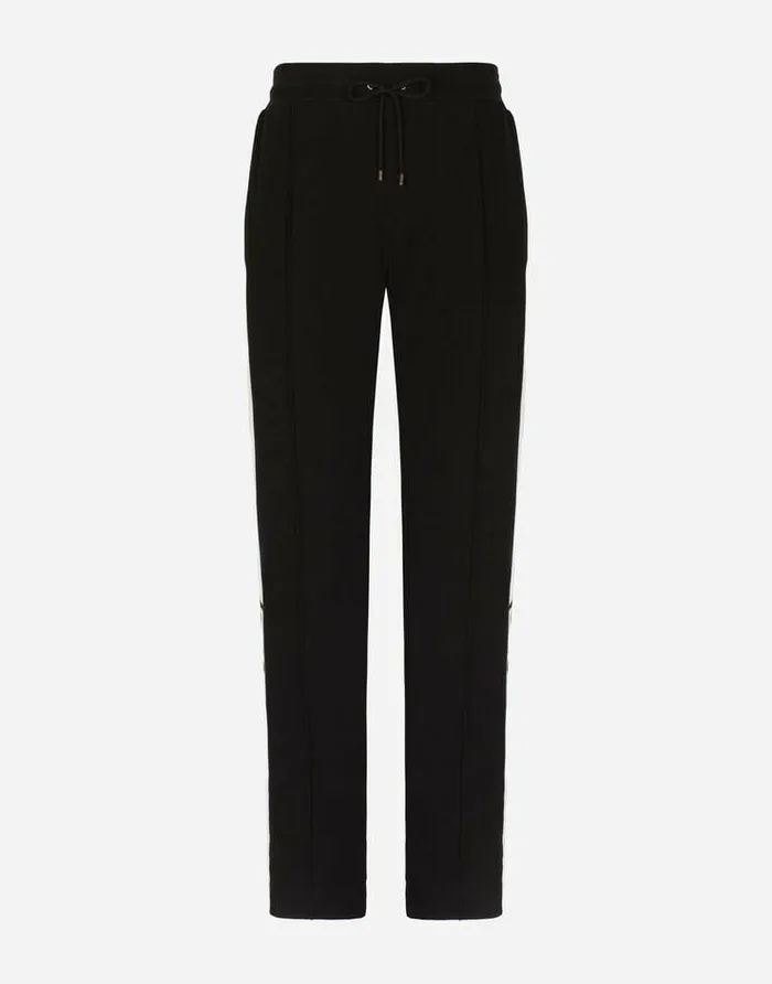 Dolce and Gabbana Trousers And Shorts Men Jersey Jogging Pants With Embroidered Bands Black Dolce and Gabbana Trousers And Shorts Men Jersey Jogging Pants With Embroidered Bands Black
