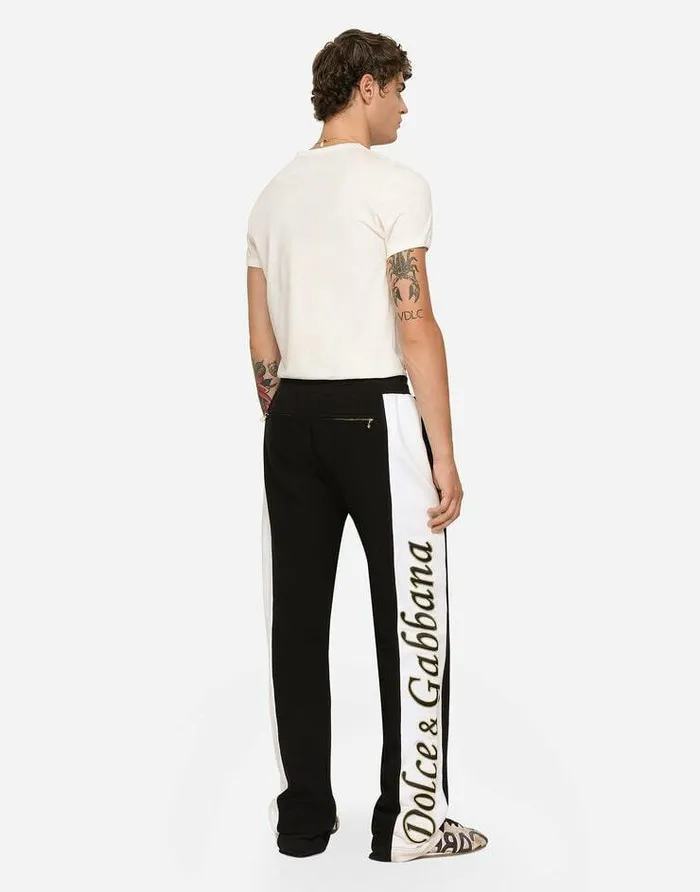Dolce and Gabbana Trousers And Shorts Men Jersey Jogging Pants With Embroidered Bands Black Dolce and Gabbana Trousers And Shorts Men Jersey Jogging Pants With Embroidered Bands Black