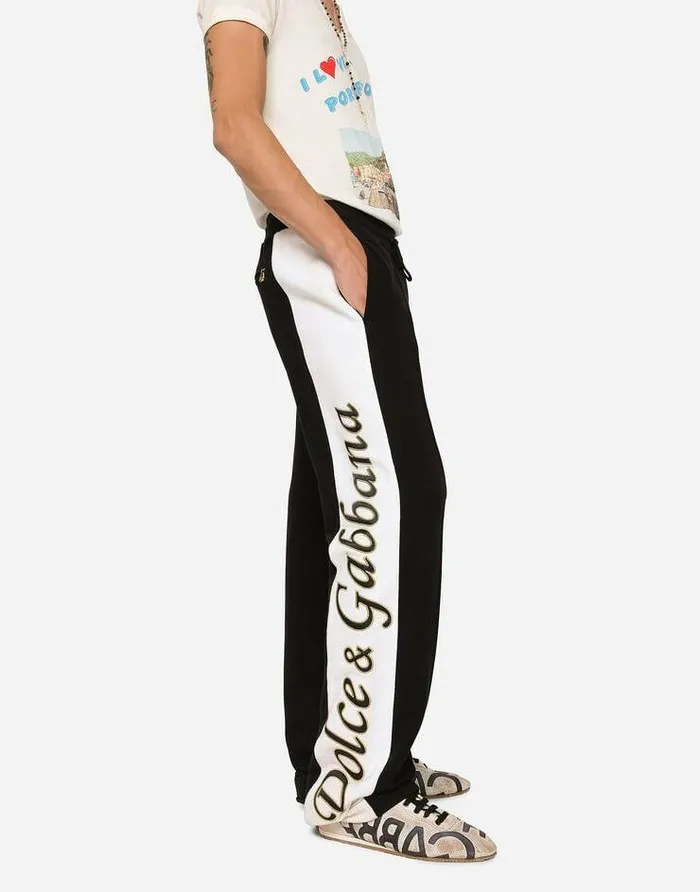 Dolce and Gabbana Trousers And Shorts Men Jersey Jogging Pants With Embroidered Bands Black Dolce and Gabbana Trousers And Shorts Men Jersey Jogging Pants With Embroidered Bands Black