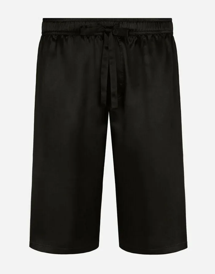 Dolce and Gabbana Trousers And Shorts Men Silk Satin Jogging Shorts With Metal DG Logo Black Dolce and Gabbana Trousers And Shorts Men Silk Satin Jogging Shorts With Metal DG Logo Black