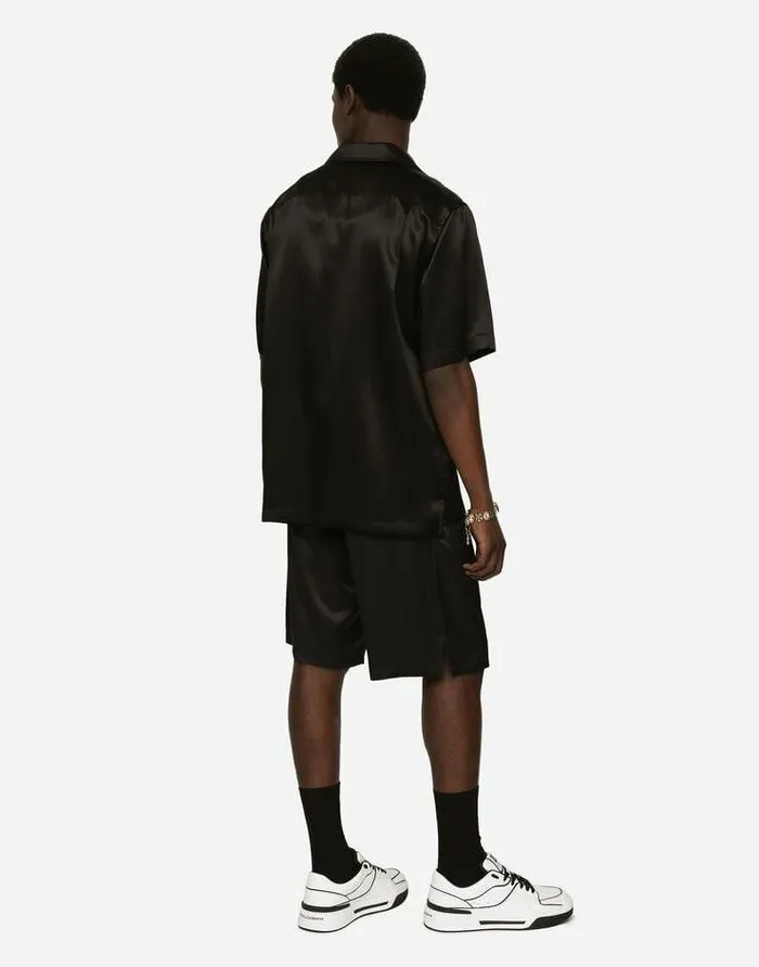 Dolce and Gabbana Trousers And Shorts Men Silk Satin Jogging Shorts With Metal DG Logo Black Dolce and Gabbana Trousers And Shorts Men Silk Satin Jogging Shorts With Metal DG Logo Black