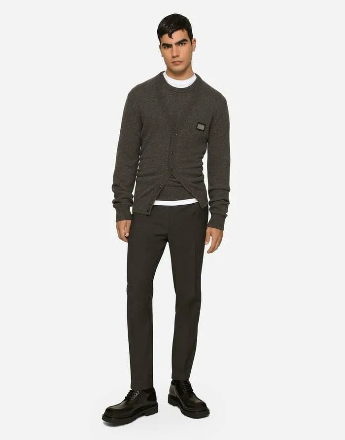 Dolce and Gabbana Trousers And Shorts Men Stretch Cotton Pants With DG Patch Grey Dolce and Gabbana Trousers And Shorts Men Stretch Cotton Pants With DG Patch Grey