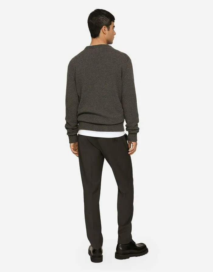 Dolce and Gabbana Trousers And Shorts Men Stretch Cotton Pants With DG Patch Grey Dolce and Gabbana Trousers And Shorts Men Stretch Cotton Pants With DG Patch Grey