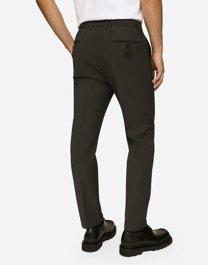 Dolce and Gabbana Trousers And Shorts Men Stretch Cotton Pants With DG Patch Grey Dolce and Gabbana Trousers And Shorts Men Stretch Cotton Pants With DG Patch Grey