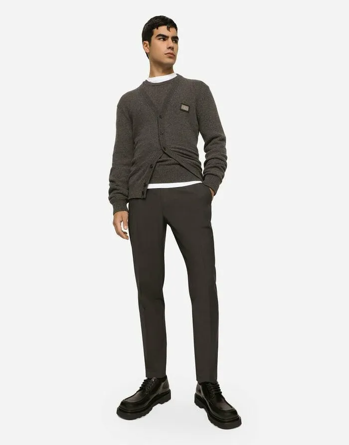 Dolce and Gabbana Trousers And Shorts Men Stretch Cotton Pants With DG Patch Grey Dolce and Gabbana Trousers And Shorts Men Stretch Cotton Pants With DG Patch Grey