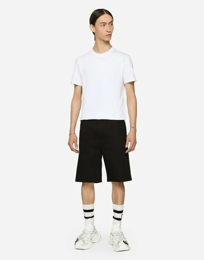 Dolce and Gabbana Trousers And Shorts Men Stretch Cotton Shorts With Branded Tag Black Dolce and Gabbana Trousers And Shorts Men Stretch Cotton Shorts With Branded Tag Black
