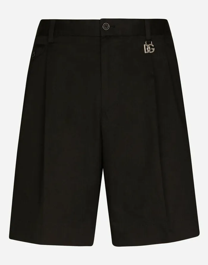 Dolce and Gabbana Trousers And Shorts Men Stretch Cotton Shorts With DG Patch Black Dolce and Gabbana Trousers And Shorts Men Stretch Cotton Shorts With DG Patch Black