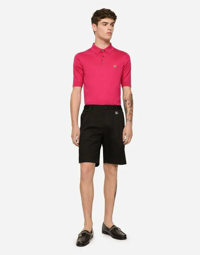 Dolce and Gabbana Trousers And Shorts Men Stretch Cotton Shorts With DG Patch Black Dolce and Gabbana Trousers And Shorts Men Stretch Cotton Shorts With DG Patch Black