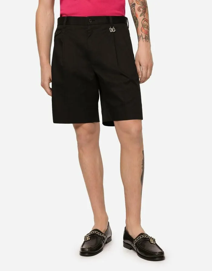 Dolce and Gabbana Trousers And Shorts Men Stretch Cotton Shorts With DG Patch Black Dolce and Gabbana Trousers And Shorts Men Stretch Cotton Shorts With DG Patch Black