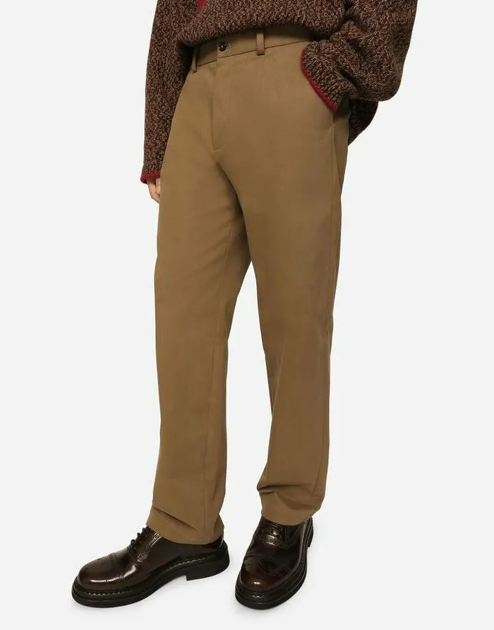 Dolce and Gabbana Trousers And Shorts Men Stretch Drill Pants With Logo Label Grey Dolce and Gabbana Trousers And Shorts Men Stretch Drill Pants With Logo Label Grey