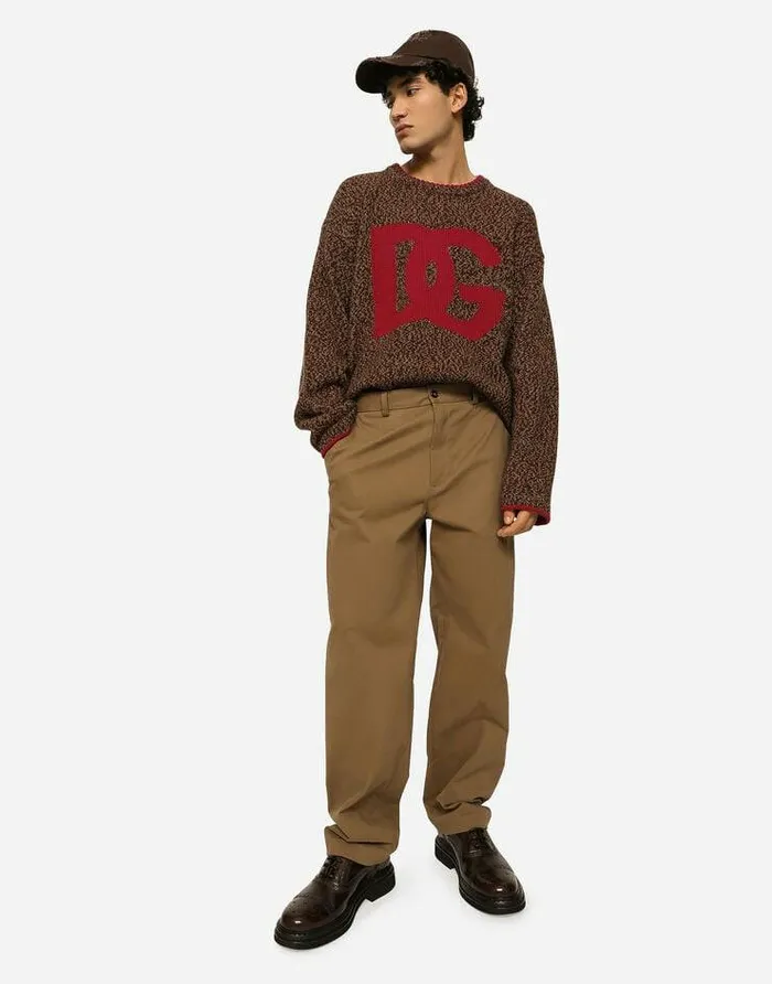 Dolce and Gabbana Trousers And Shorts Men Stretch Drill Pants With Logo Label Grey Dolce and Gabbana Trousers And Shorts Men Stretch Drill Pants With Logo Label Grey