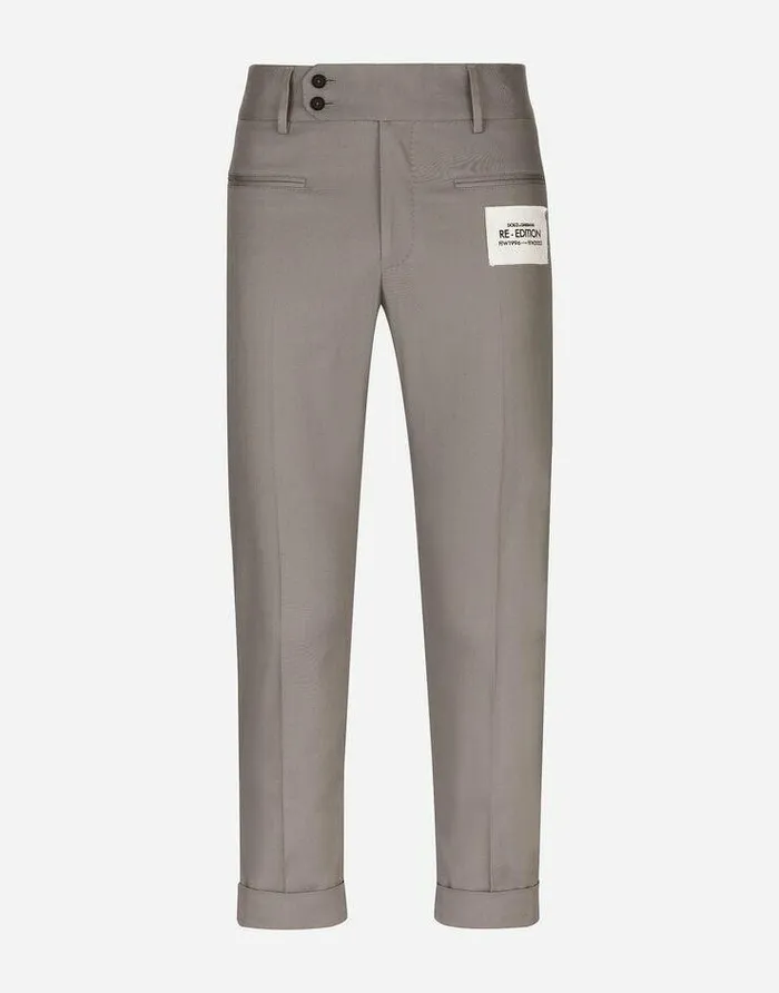 Dolce and Gabbana Trousers And Shorts Men Stretch Drill Pants With ReEdition Label Grey Dolce and Gabbana Trousers And Shorts Men Stretch Drill Pants With ReEdition Label Grey