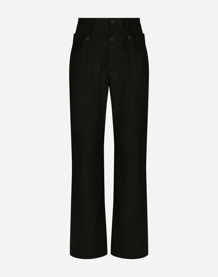 Dolce and Gabbana Trousers And Shorts Men Stretch Wool Pants With Double Belt Black Dolce and Gabbana Trousers And Shorts Men Stretch Wool Pants With Double Belt Black
