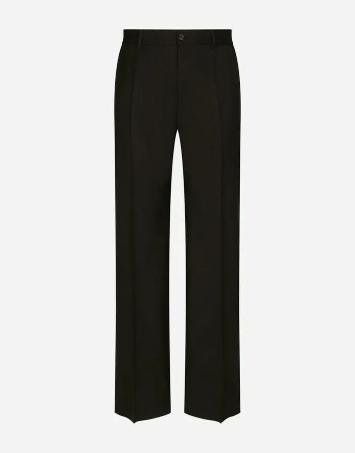 Dolce and Gabbana Trousers And Shorts Men Stretch Wool Twill Pants With Wide Leg Black Dolce and Gabbana Trousers And Shorts Men Stretch Wool Twill Pants With Wide Leg Black