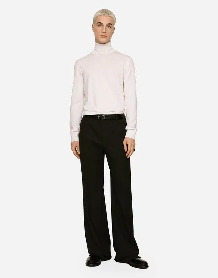 Dolce and Gabbana Trousers And Shorts Men Stretch Wool Twill Pants With Wide Leg Black Dolce and Gabbana Trousers And Shorts Men Stretch Wool Twill Pants With Wide Leg Black