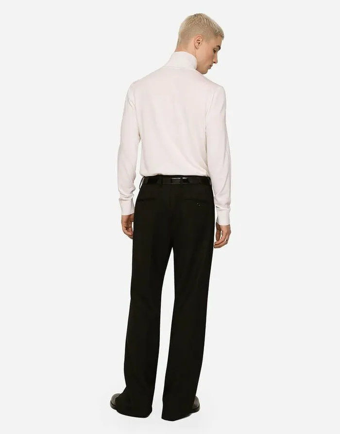 Dolce and Gabbana Trousers And Shorts Men Stretch Wool Twill Pants With Wide Leg Black Dolce and Gabbana Trousers And Shorts Men Stretch Wool Twill Pants With Wide Leg Black