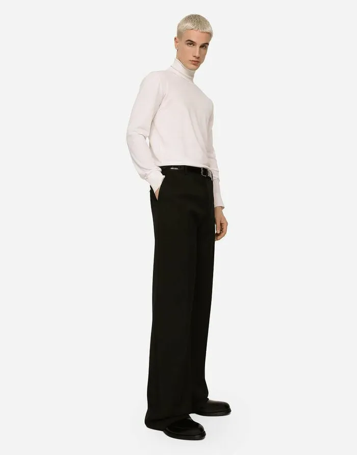 Dolce and Gabbana Trousers And Shorts Men Stretch Wool Twill Pants With Wide Leg Black Dolce and Gabbana Trousers And Shorts Men Stretch Wool Twill Pants With Wide Leg Black