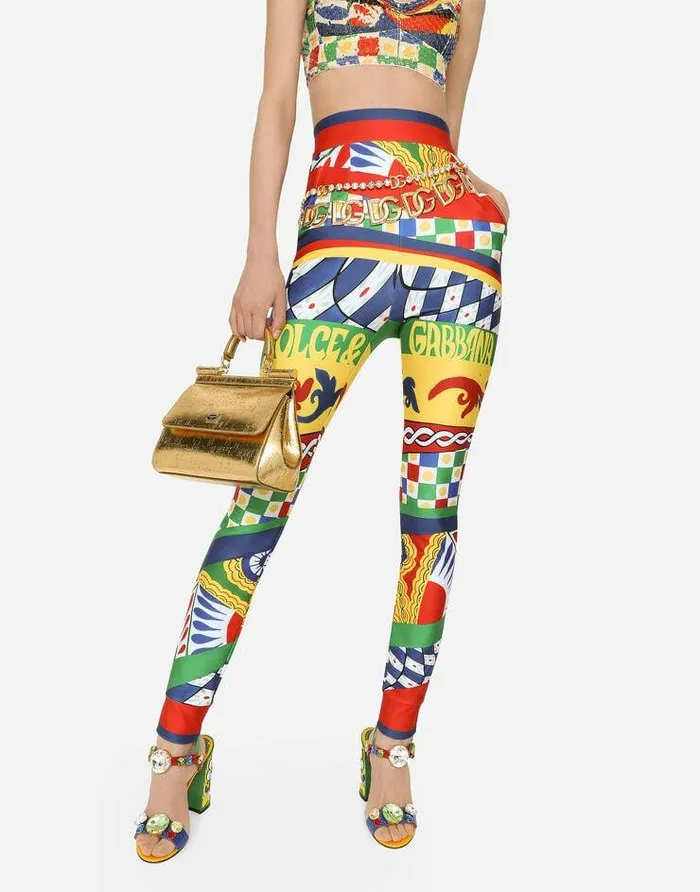 Dolce and Gabbana Trousers And Shorts Women Carrettoprint Technical Jersey Leggings Multicolor Dolce and Gabbana Trousers And Shorts Women Carrettoprint Technical Jersey Leggings Multicolor