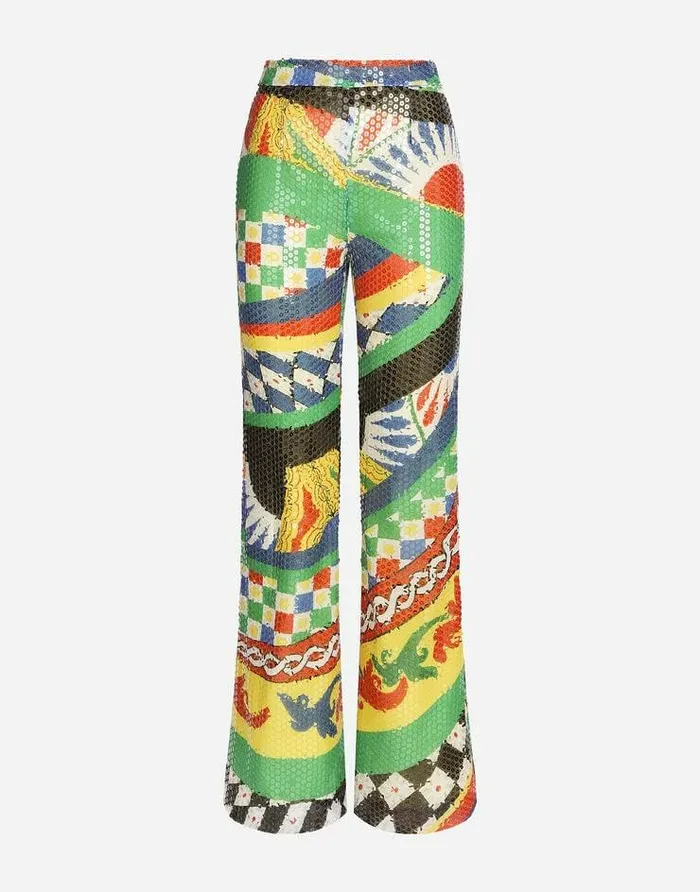 Dolce and Gabbana Trousers And Shorts Women Flared And Sequined Carrettopattern Pants Multicolor Dolce and Gabbana Trousers And Shorts Women Flared And Sequined Carrettopattern Pants Multicolor