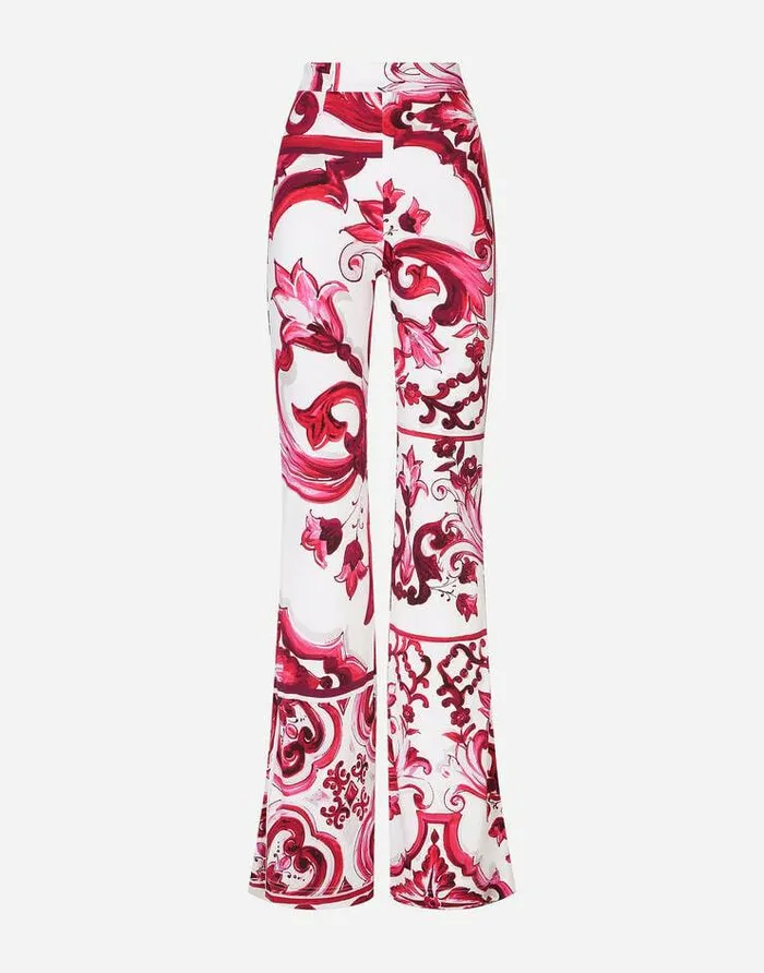 Dolce and Gabbana Trousers And Shorts Women Flared Majolicaprint Organzine Pants Multicolor Dolce and Gabbana Trousers And Shorts Women Flared Majolicaprint Organzine Pants Multicolor