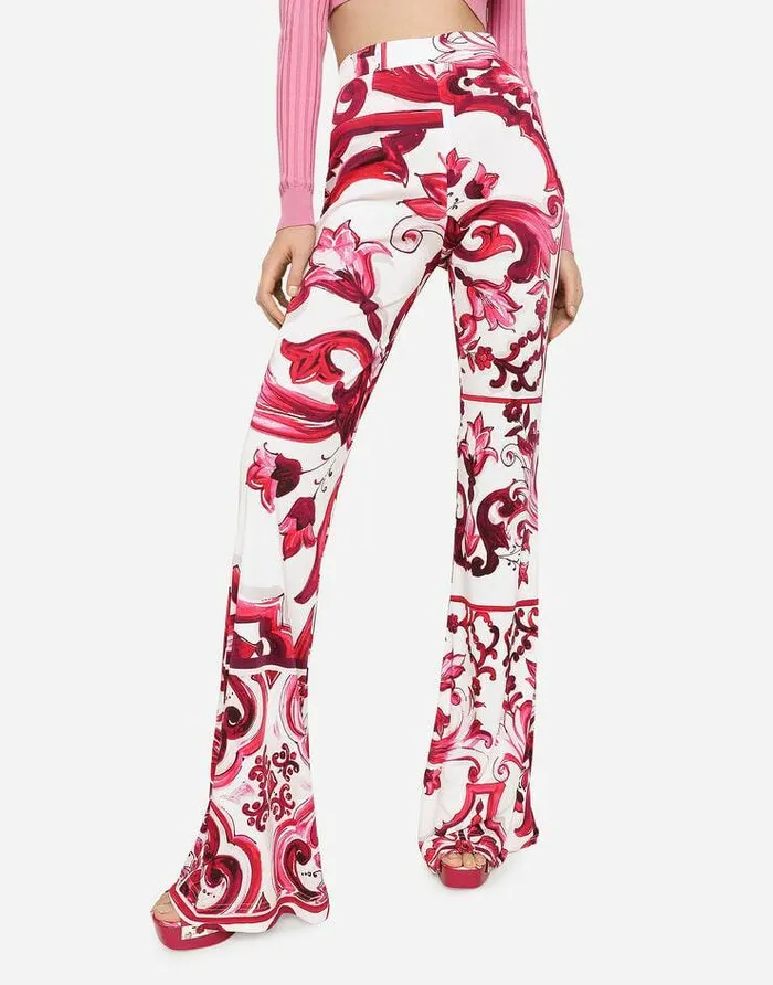 Dolce and Gabbana Trousers And Shorts Women Flared Majolicaprint Organzine Pants Multicolor Dolce and Gabbana Trousers And Shorts Women Flared Majolicaprint Organzine Pants Multicolor