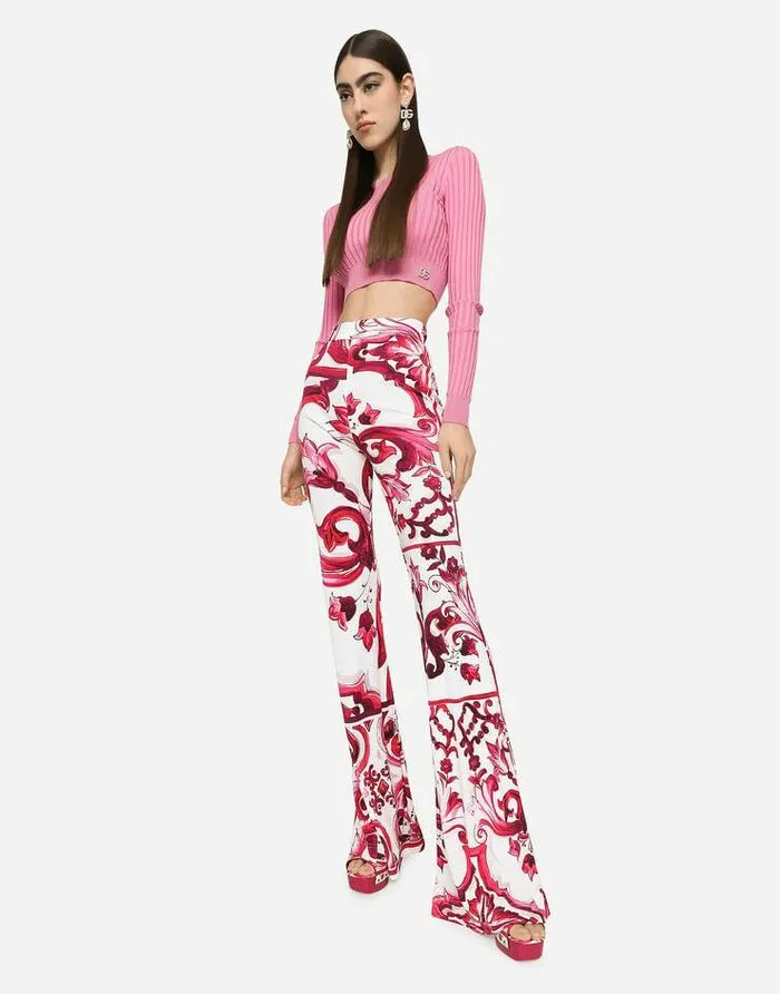 Dolce and Gabbana Trousers And Shorts Women Flared Majolicaprint Organzine Pants Multicolor Dolce and Gabbana Trousers And Shorts Women Flared Majolicaprint Organzine Pants Multicolor