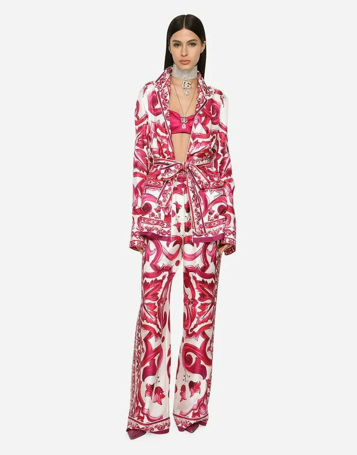 Dolce and Gabbana Trousers And Shorts Women Majolicaprint Twill Pants Multicolor Dolce and Gabbana Trousers And Shorts Women Majolicaprint Twill Pants Multicolor