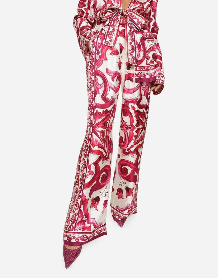 Dolce and Gabbana Trousers And Shorts Women Majolicaprint Twill Pants Multicolor Dolce and Gabbana Trousers And Shorts Women Majolicaprint Twill Pants Multicolor