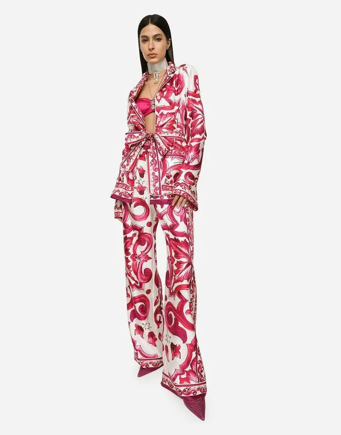 Dolce and Gabbana Trousers And Shorts Women Majolicaprint Twill Pants Multicolor Dolce and Gabbana Trousers And Shorts Women Majolicaprint Twill Pants Multicolor
