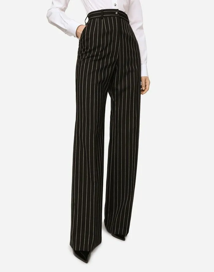 Dolce and Gabbana Trousers And Shorts Women Pinstripe Wool Palazzo Pants Multicolor Dolce and Gabbana Trousers And Shorts Women Pinstripe Wool Palazzo Pants Multicolor