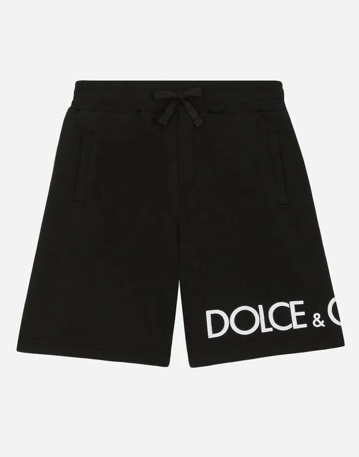 Dolce and Gabbana Trousers And Skirts Children Jersey Jogging Shorts With Logo Print Black Dolce and Gabbana Trousers And Skirts Children Jersey Jogging Shorts With Logo Print Black