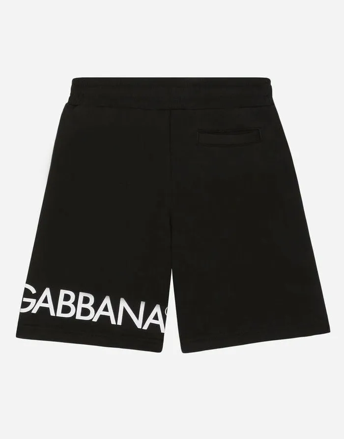 Dolce and Gabbana Trousers And Skirts Children Jersey Jogging Shorts With Logo Print Black Dolce and Gabbana Trousers And Skirts Children Jersey Jogging Shorts With Logo Print Black