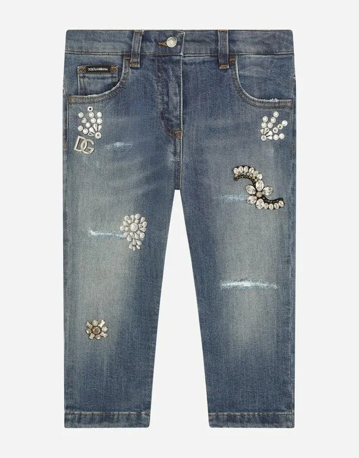 Dolce and Gabbana Trousers And Skirts Children Stretch Denim Jeans With Bejeweled Embellishment Multicolor Dolce and Gabbana Trousers And Skirts Children Stretch Denim Jeans With Bejeweled Embellishment Multicolor