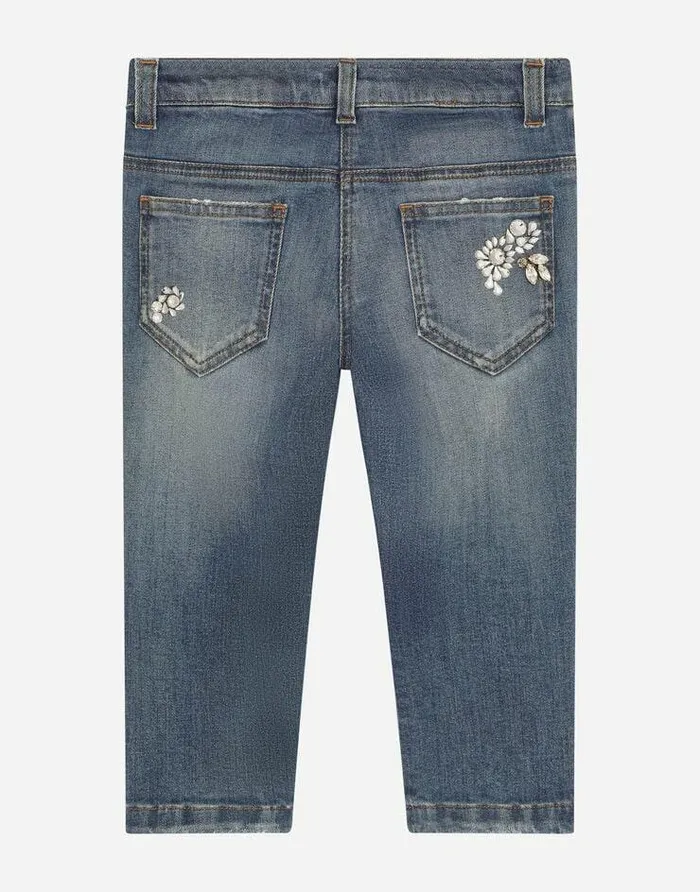 Dolce and Gabbana Trousers And Skirts Children Stretch Denim Jeans With Bejeweled Embellishment Multicolor Dolce and Gabbana Trousers And Skirts Children Stretch Denim Jeans With Bejeweled Embellishment Multicolor