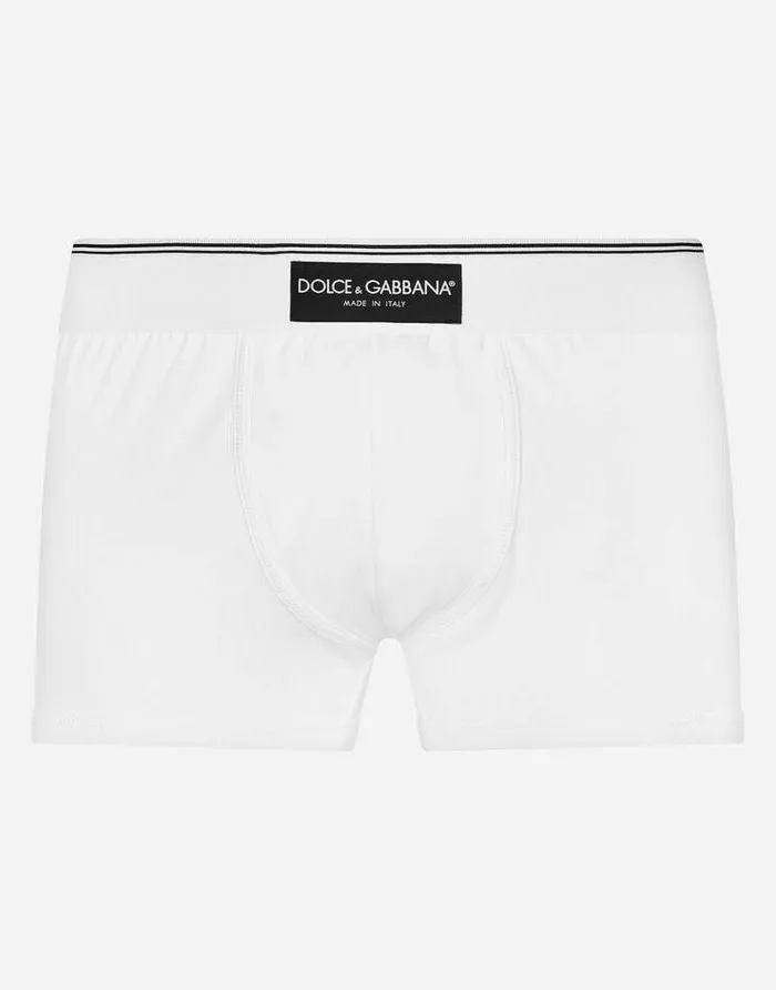 Dolce and Gabbana Underwear And Loungewear Men Twowaystretch Jersey Boxers With Patch White Dolce and Gabbana Underwear And Loungewear Men Twowaystretch Jersey Boxers With Patch White