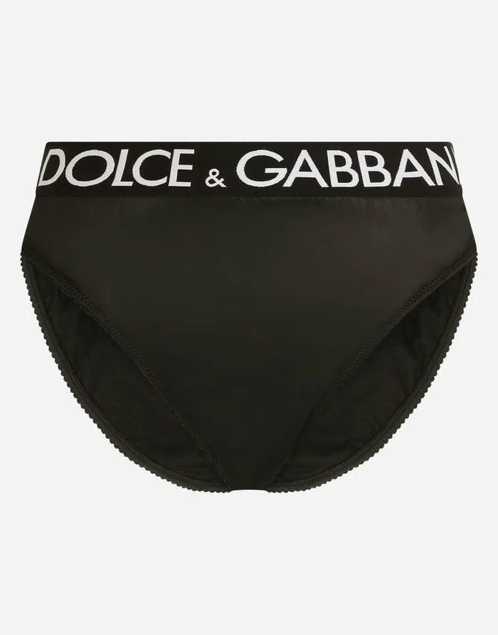 Dolce and Gabbana Underwear Women Highwaisted Satin Briefs With Branded Elastic Black Dolce and Gabbana Underwear Women Highwaisted Satin Briefs With Branded Elastic Black