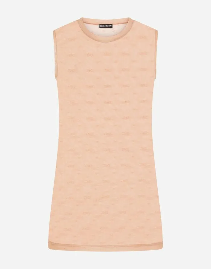 Dolce and Gabbana Underwear Women Jacquard Tulle Tank Top Beige