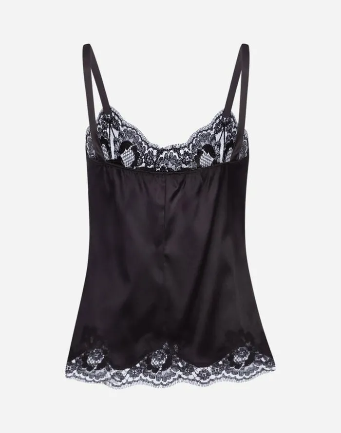 Dolce and Gabbana Underwear Women Lingerie Top In Satin And Lace Black Dolce and Gabbana Underwear Women Lingerie Top In Satin And Lace Black