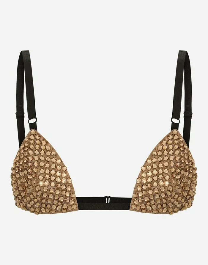 Dolce and Gabbana Underwear Women Rhinestoned Bra Beige