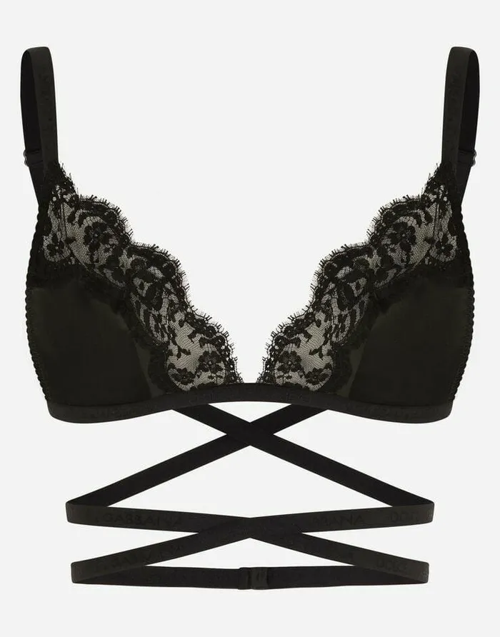 Dolce and Gabbana Underwear Women Satin And Lace Triangle Bra Black