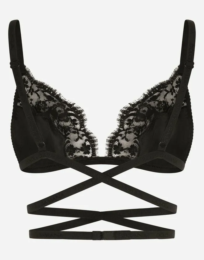 Dolce and Gabbana Underwear Women Satin And Lace Triangle Bra Black Dolce and Gabbana Underwear Women Satin And Lace Triangle Bra Black