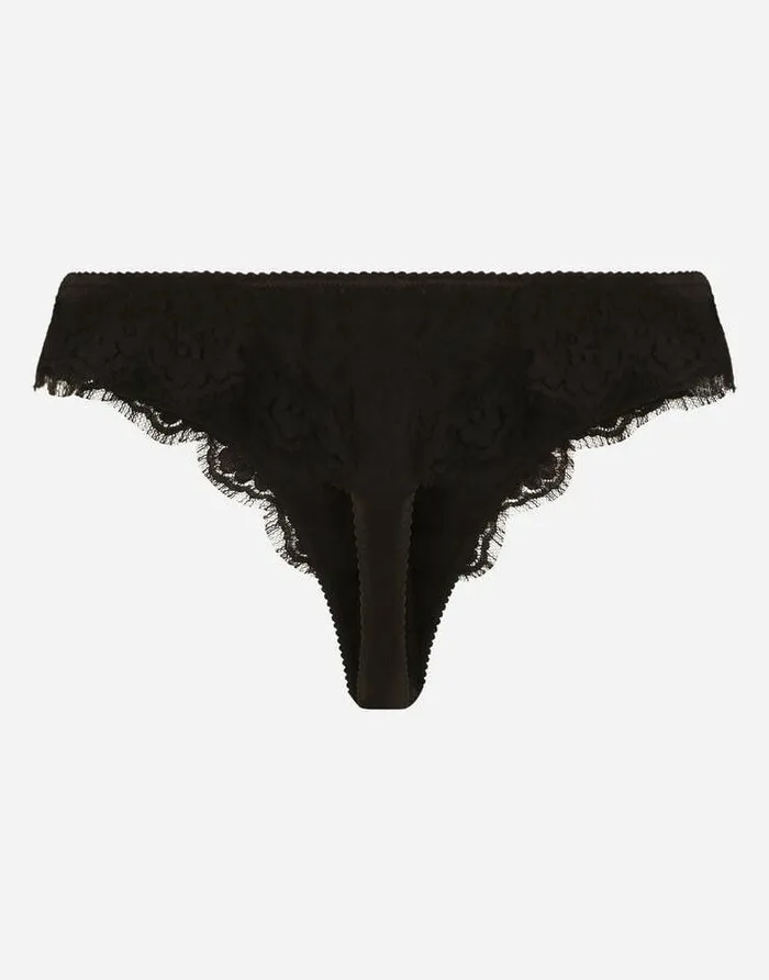 Dolce and Gabbana Underwear Women Satin Thong With Lace Black Dolce and Gabbana Underwear Women Satin Thong With Lace Black