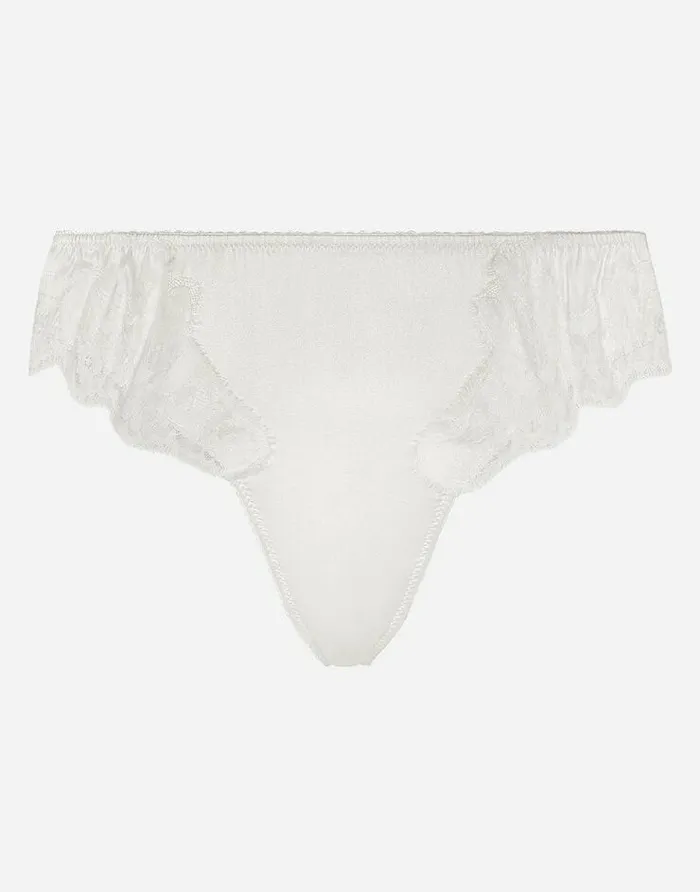 Dolce and Gabbana Underwear Women Satin Thong With Lace Detailing White
