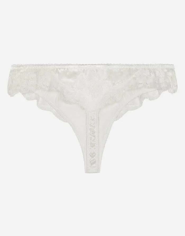 Dolce and Gabbana Underwear Women Satin Thong With Lace Detailing White Dolce and Gabbana Underwear Women Satin Thong With Lace Detailing White