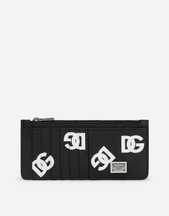 Dolce and Gabbana Wallets And Small Leather Goods Men Vertical Calfskin Card Holder With Allover DG Print Multicolor Dolce and Gabbana Wallets And Small Leather Goods Men Vertical Calfskin Card Holder With Allover DG Print Multicolor