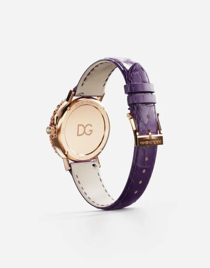 Dolce and Gabbana WatchesandStraps Women Iris Watch In Rose Gold With Multicolored Fine Gems Purple Dolce and Gabbana WatchesandStraps Women Iris Watch In Rose Gold With Multicolored Fine Gems Purple