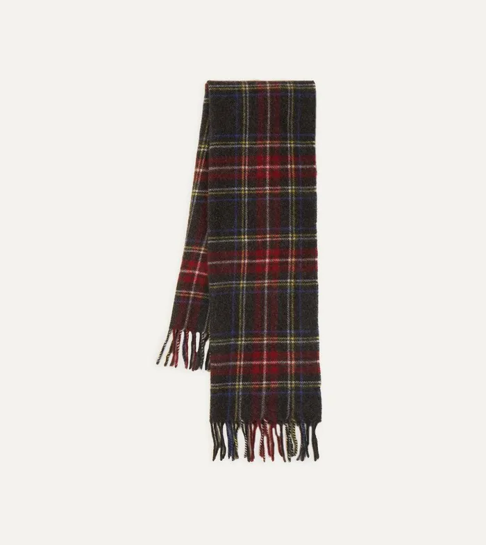 Drake039s Black Stewart Tartan Lambswool Washed Check Scarf 8211 Accessories