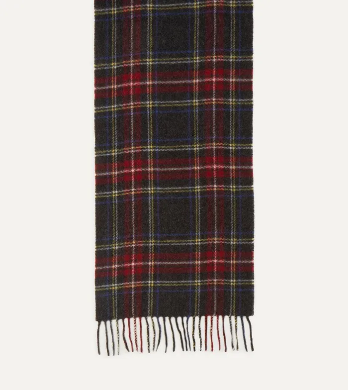 Drake039s Black Stewart Tartan Lambswool Washed Check Scarf 8211 Accessories