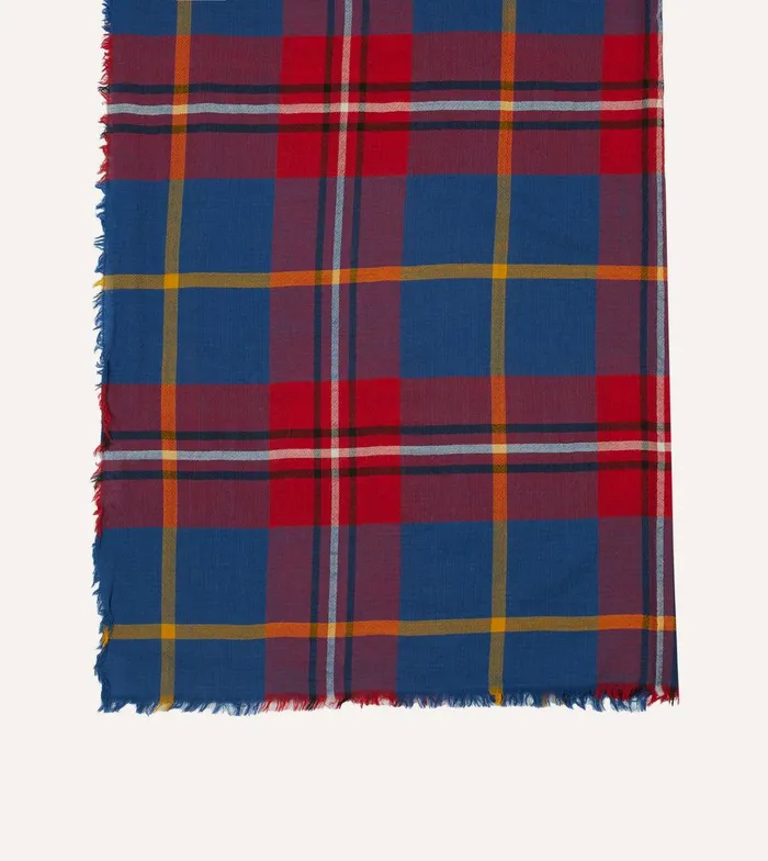 Drake039s Blue Tartan Washed Check Wool Scarf 8211 Accessories